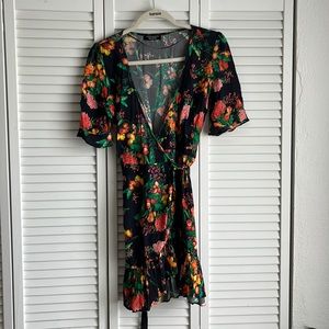 Zara Floral Wrap Dress Medium